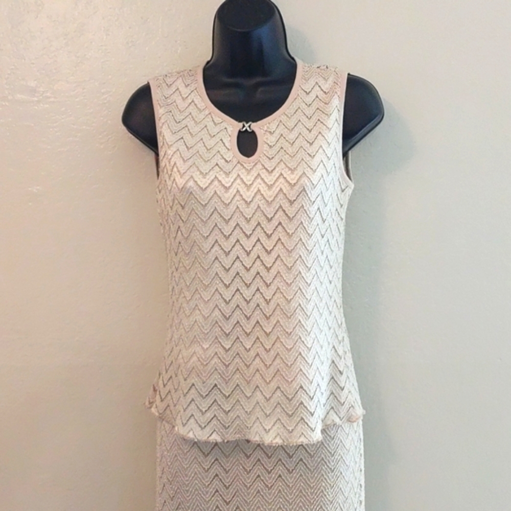 Women's cream crochet 2 piece top and skirt set size medium